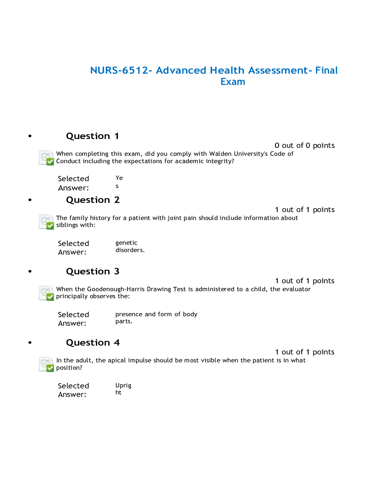 Preview image of NURS-6512- Advanced Health Assessment- Final Exam document